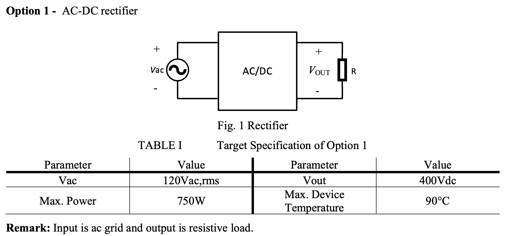 Solved Option 1 ACDC rectifier + + + Vac AC/DC Vout 1