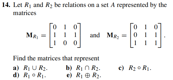Solved 14. Let R1 and R2 be relations on a set A represented | Chegg.com