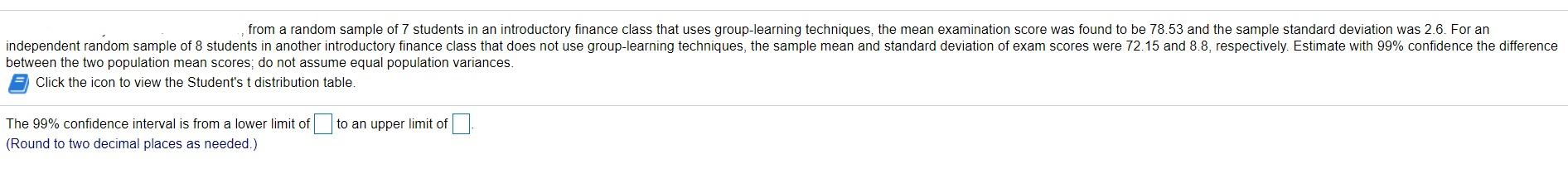 Solved from a random sample of 7 students in an introductory | Chegg.com