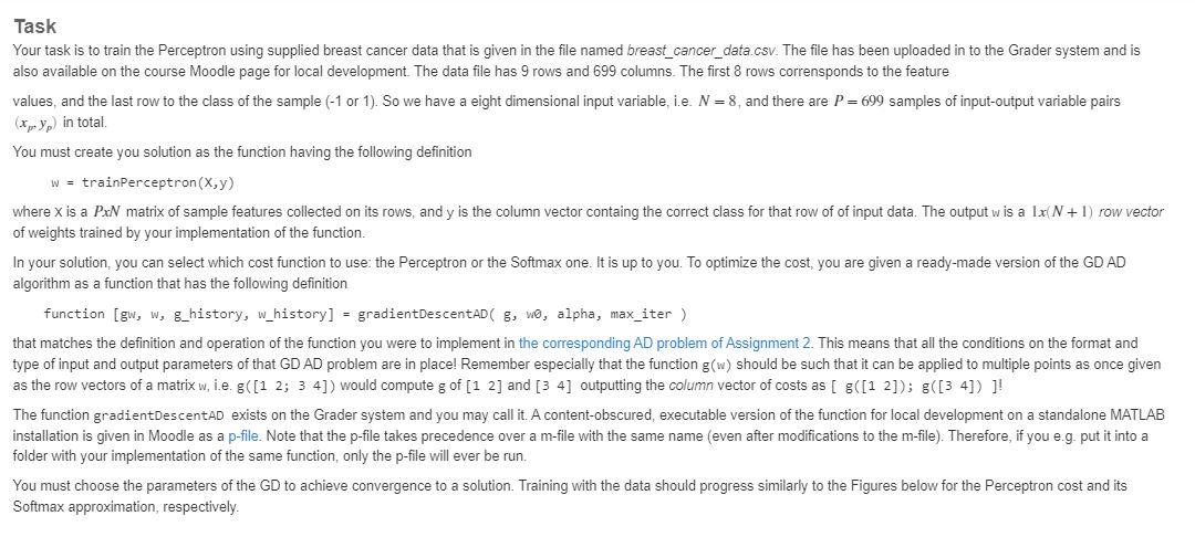 Solved Task Your Task Is To Train The Perceptron Using | Chegg.com