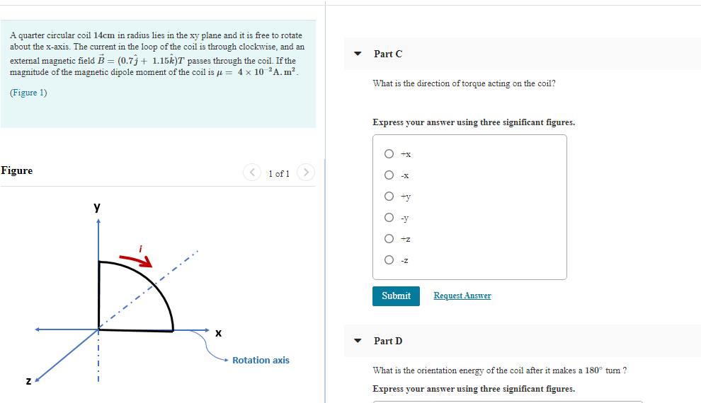 Solved A quarter circular coil 14cm in radius lies in the xy | Chegg.com