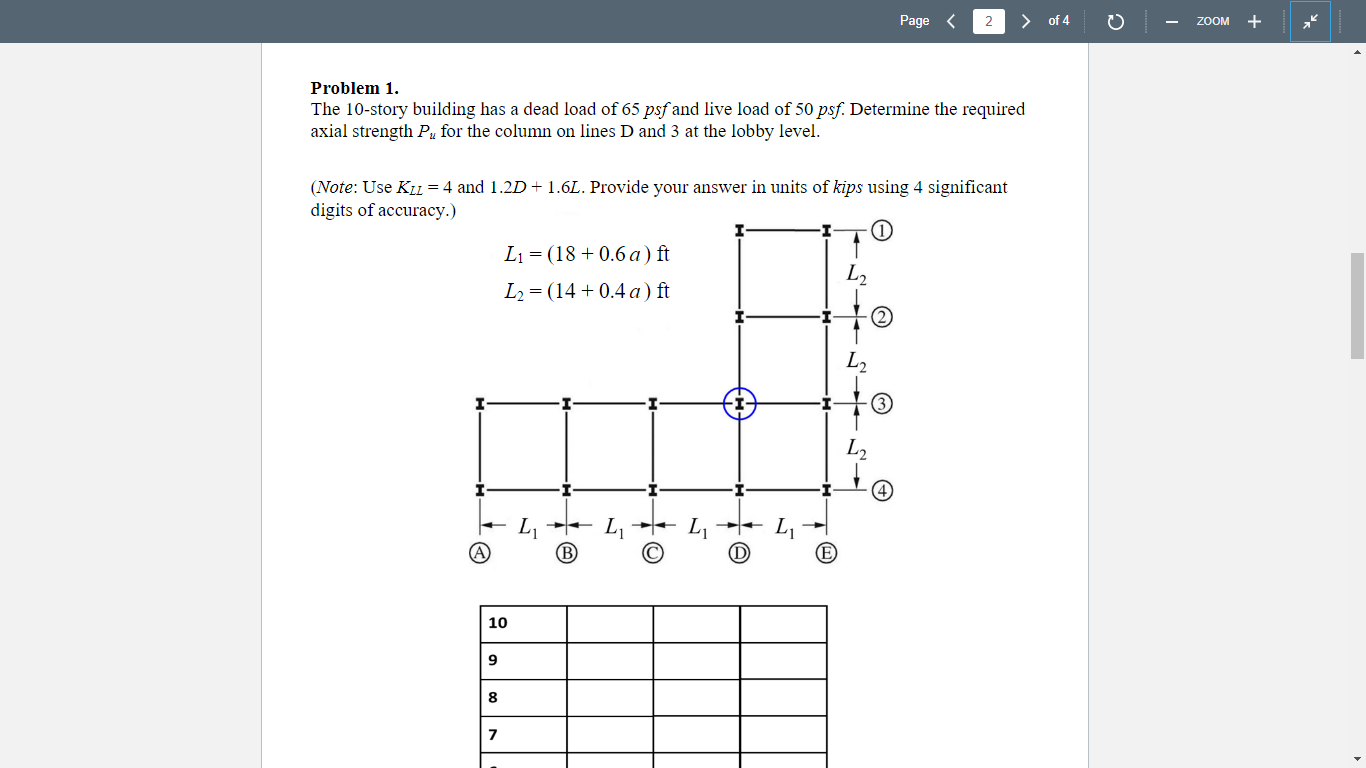Solved Problem 1. The 10 -story building has a dead load of | Chegg.com