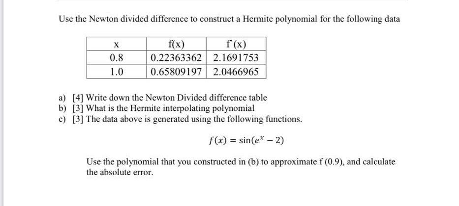Solved Use the Newton divided difference to construct a | Chegg.com