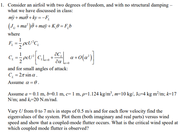 1 Consider An Airfoil With Two Degrees Of Freedom Chegg Com