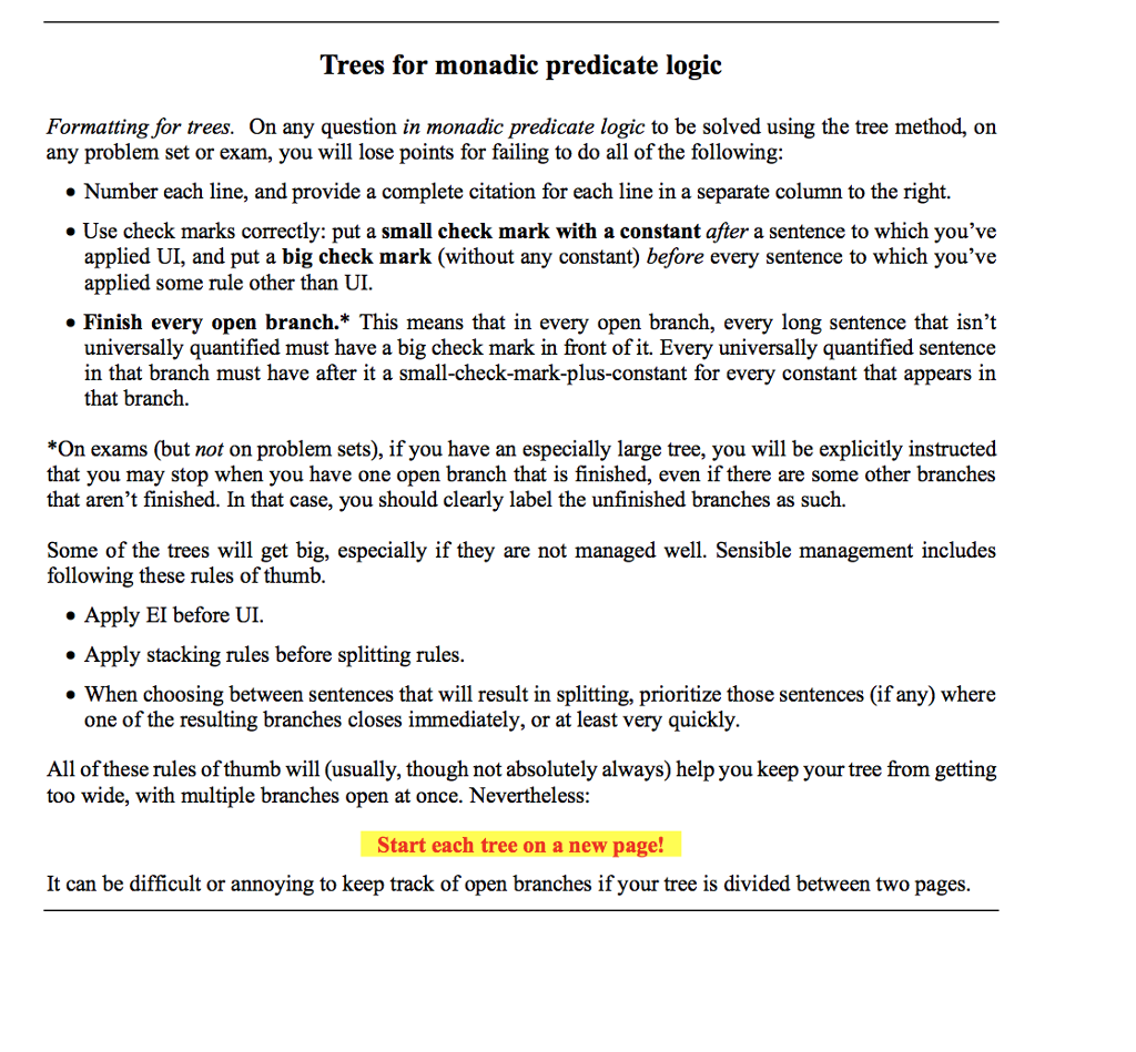 Trees for monadic predicate logic Formatting for | Chegg.com