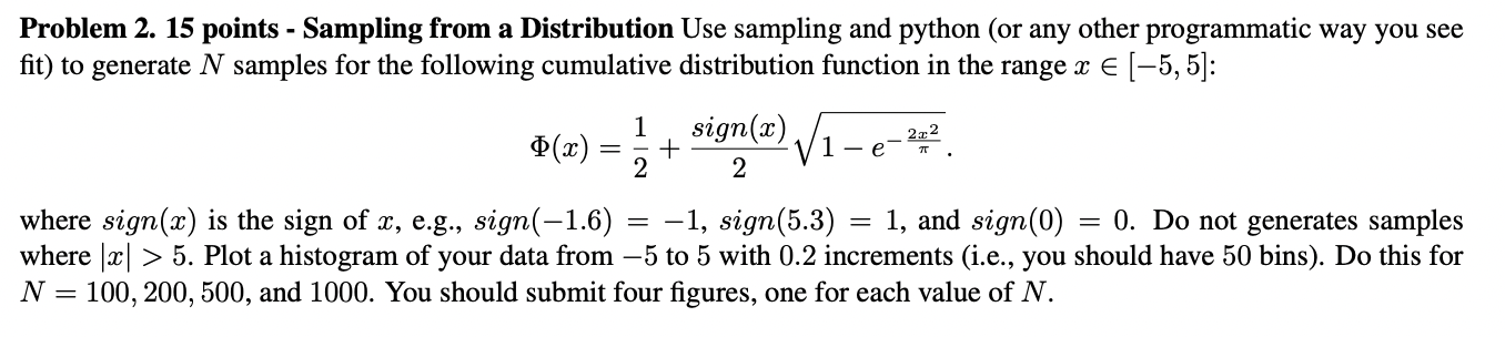 Solved Problem 2. 15 points - Sampling from a Distribution | Chegg.com