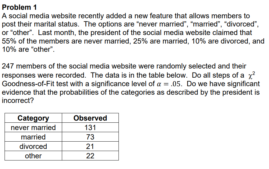 Solved Problem 1 A social media website recently added a new | Chegg.com