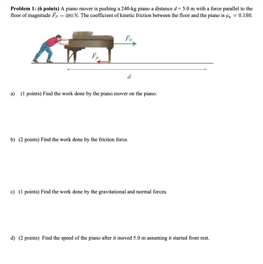 Solved Problem 1: (6 points) A piano mover is pushing a | Chegg.com
