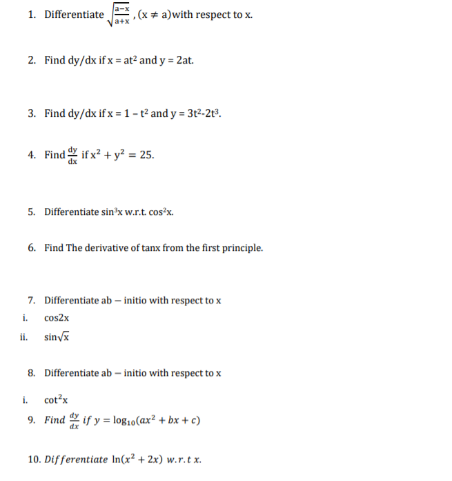 Solved 1. Differentiate (x + a) with respect to x. 2. Find | Chegg.com