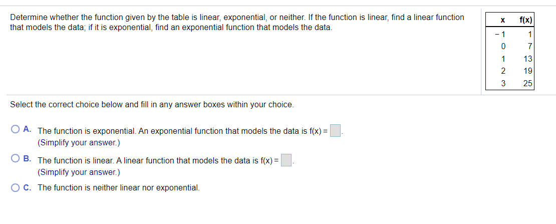 Solved х Determine whether the function given by the table | Chegg.com