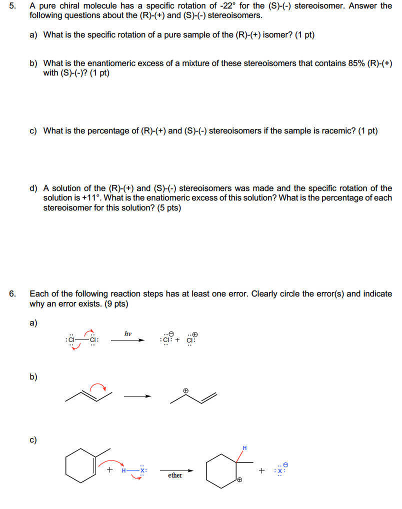 Solved 5. A pure chiral molecule has a specific rotation of | Chegg.com