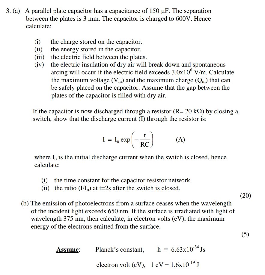 Solved 3. (a) A parallel plate capacitor has a capacitance | Chegg.com