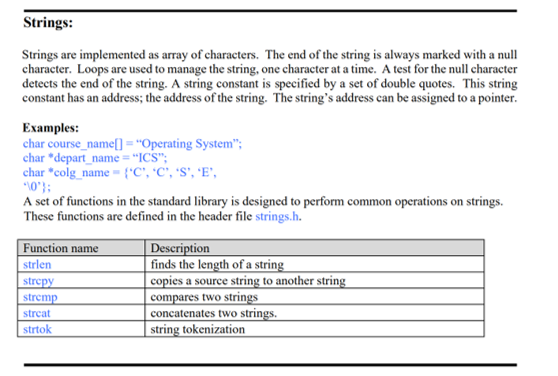 Solved Strings are implemented as array of characters. The | Chegg.com