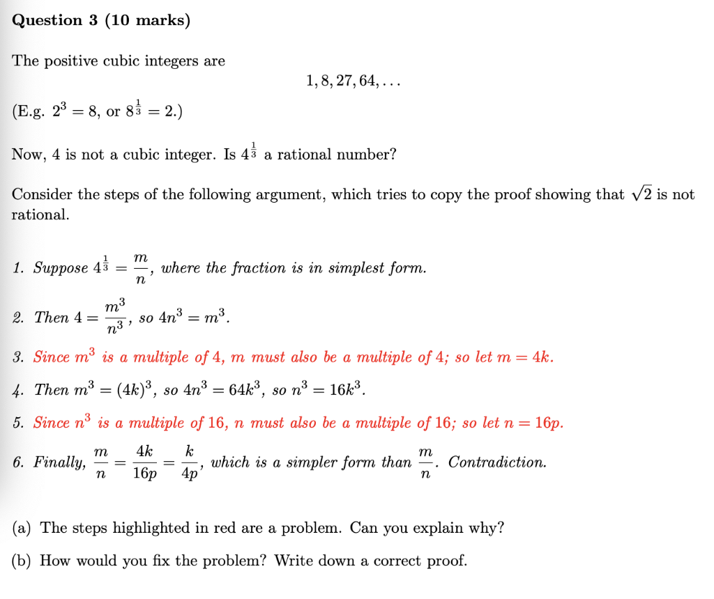Solved Question 3 10 Marks The Positive Cubic Integers