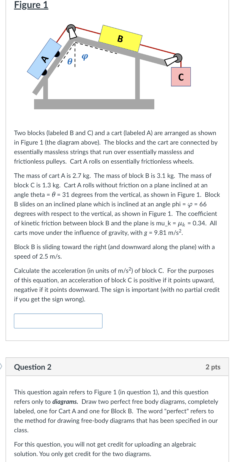 Solved Figure 1 Two blocks (labeled B and C) and a cart | Chegg.com