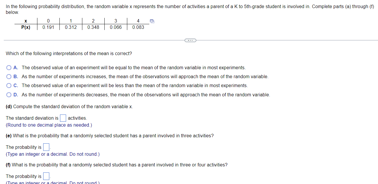 Solved In The Following Probability Distribution, The Random | Chegg.com