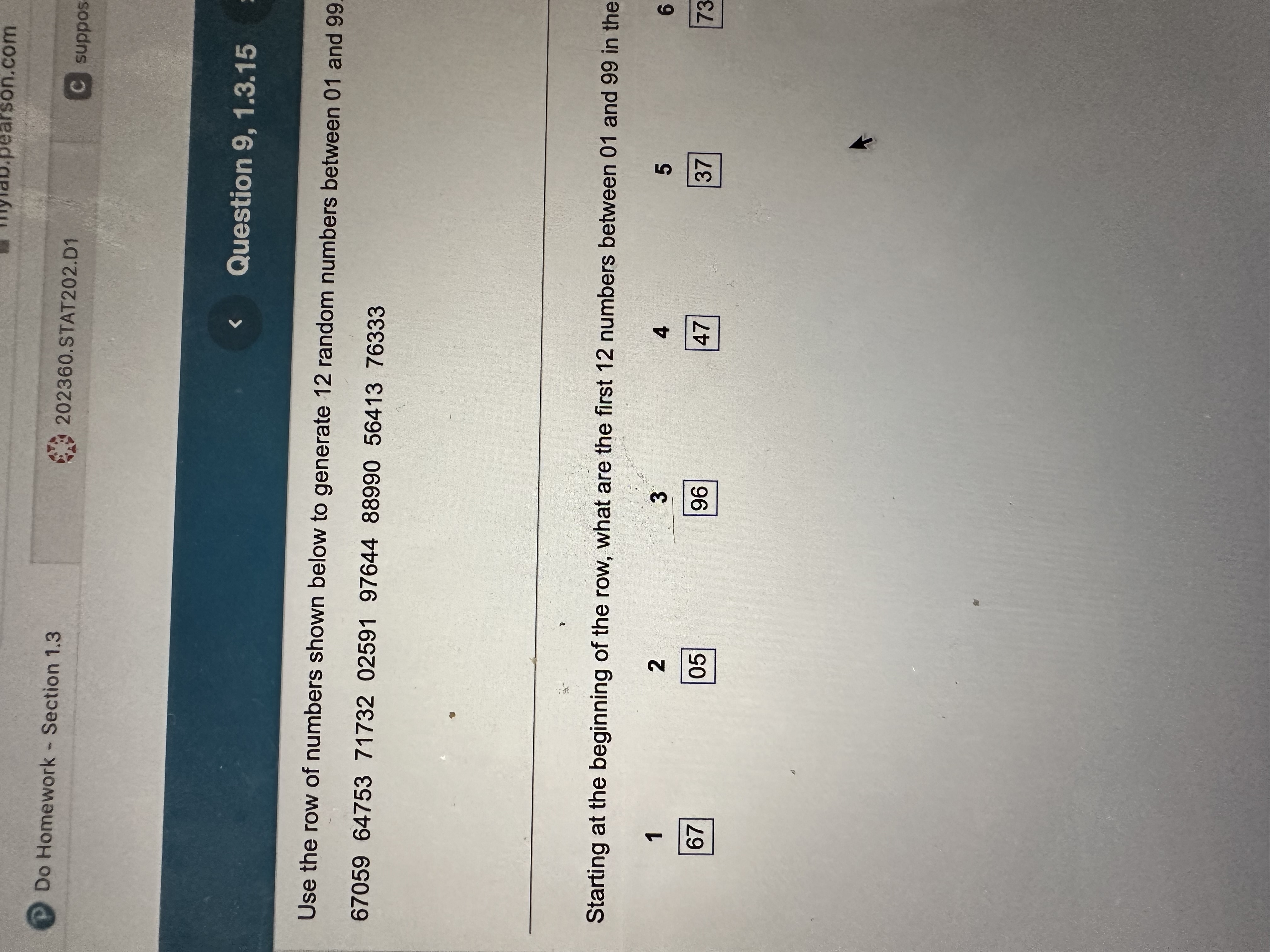 Solved Use the row of numbers shown below to generate 12 Chegg