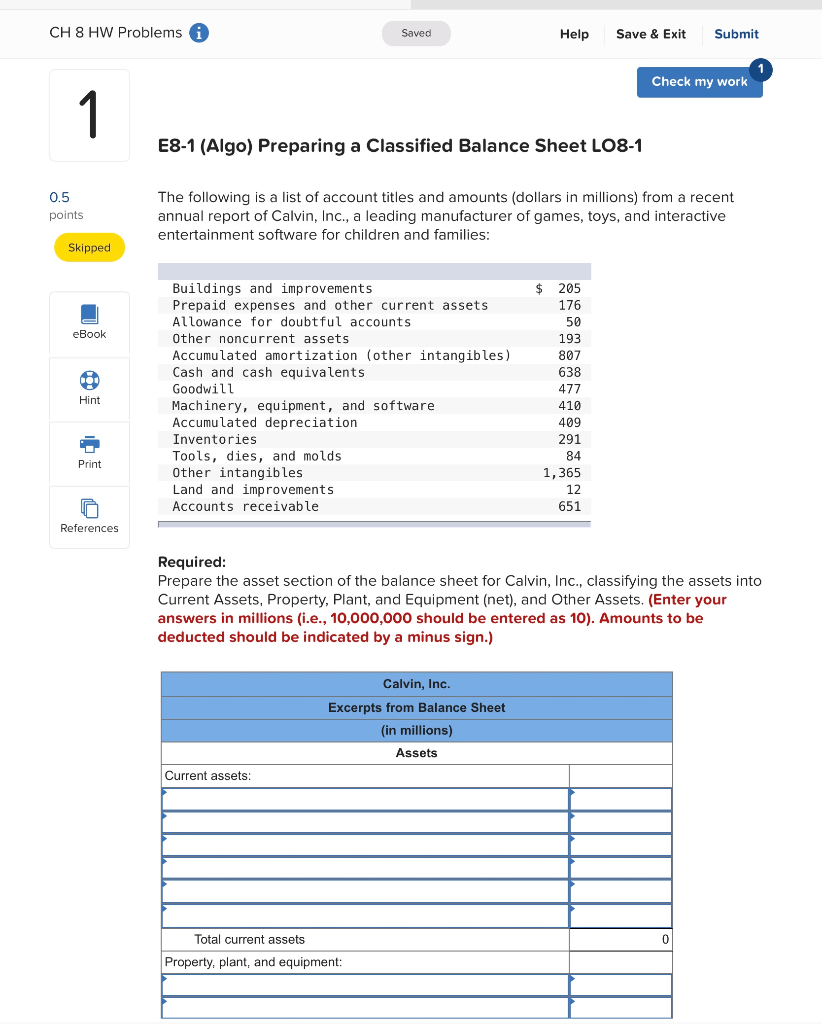 Solved CH 8 HW Problems A Saved Help Save & Exit Submit | Chegg.com