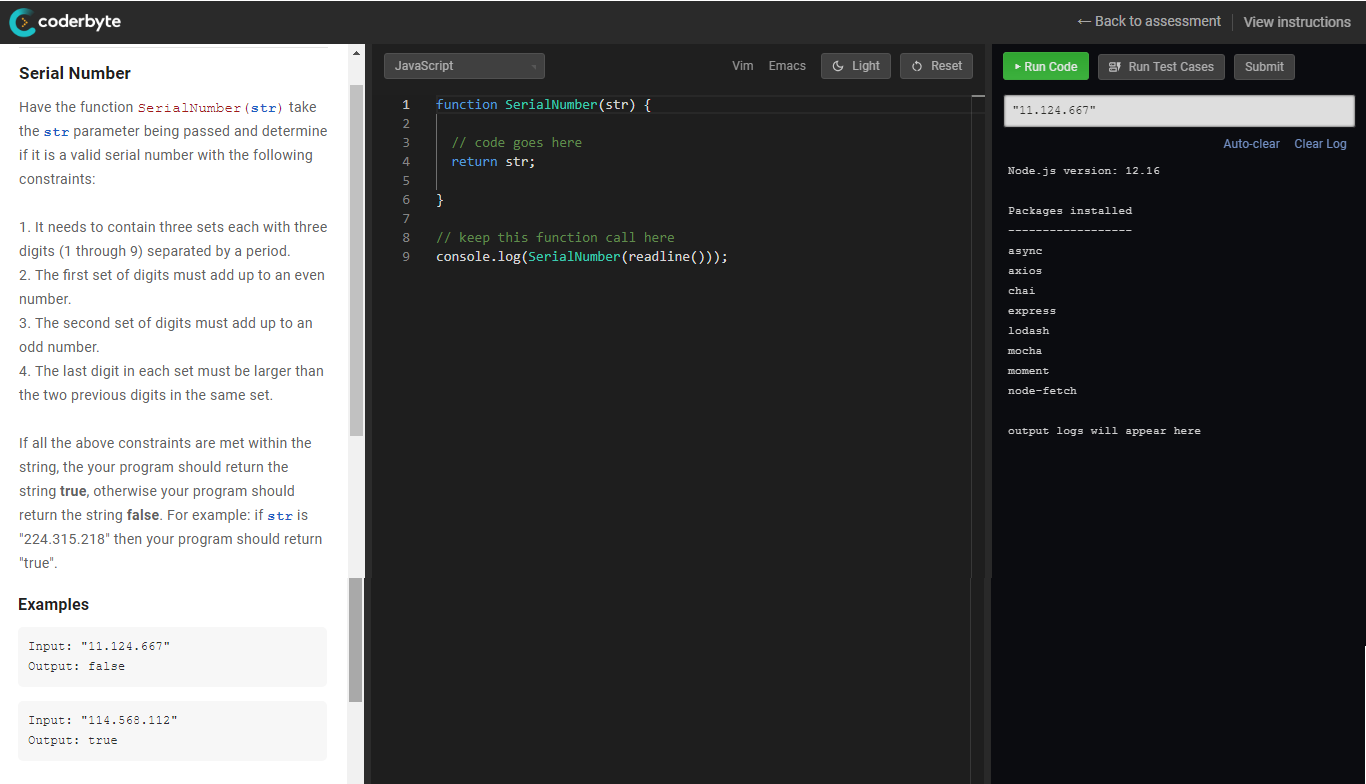 Solved coderbyte Back to assessment View instructions | Chegg.com