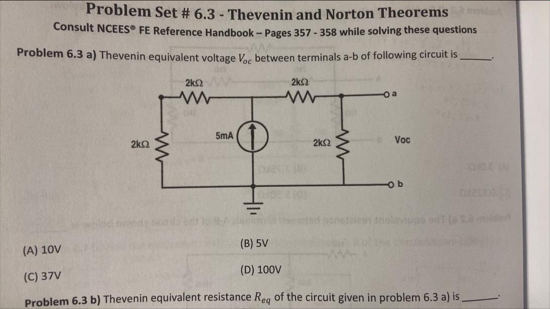 Solved Problem Set \# 6.3 - Thevenin And Norton Theorems | Chegg.com