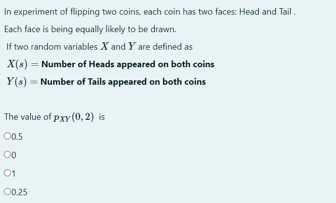 Solved In Experiment Of Flipping Two Coins, Each Coin Has | Chegg.com