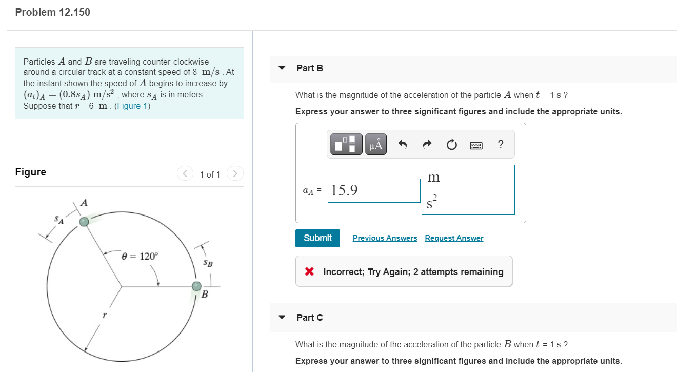 Solved Problem 12.150 Part B Particles A and B are traveling | Chegg.com