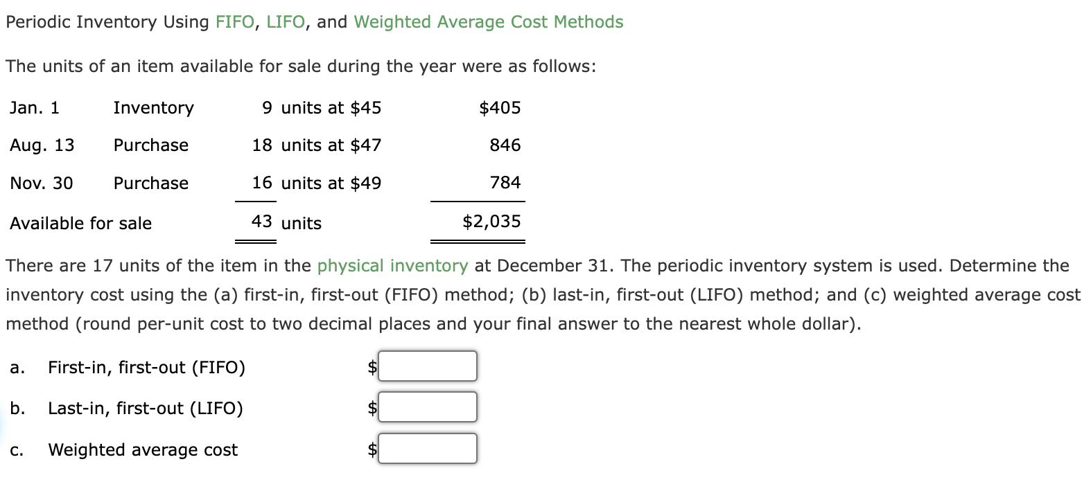 Solved] FIFO and Weighted Average Cost method