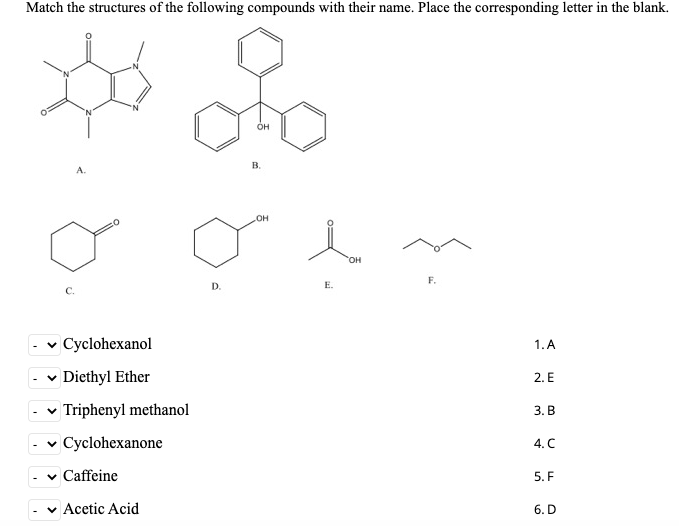 Solved Match the structures of the following compounds with | Chegg.com