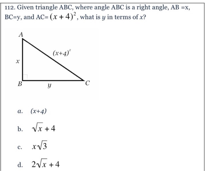 Solved 112. Given triangle ABC, where angle ABC is a right | Chegg.com