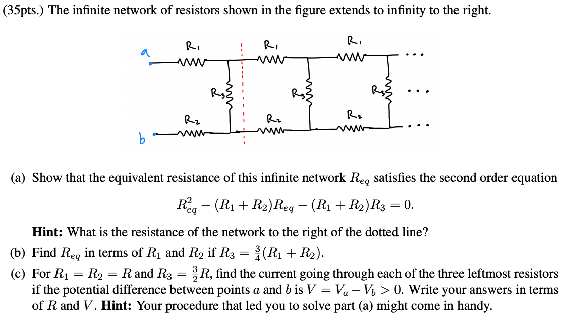 Solved (35pts.) The Infinite Network Of Resistors Shown In | Chegg.com