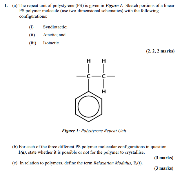 Solved 1. (a) The repeat unit of polystyrene (PS) is given