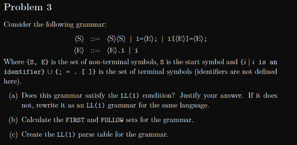 Solved Problem 3 Consider the following grammar: (S) = | Chegg.com
