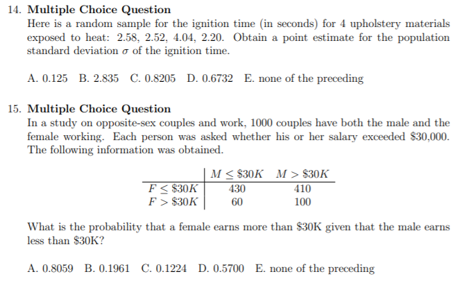 Solved 14. Multiple Choice Question Here is a random sample | Chegg.com