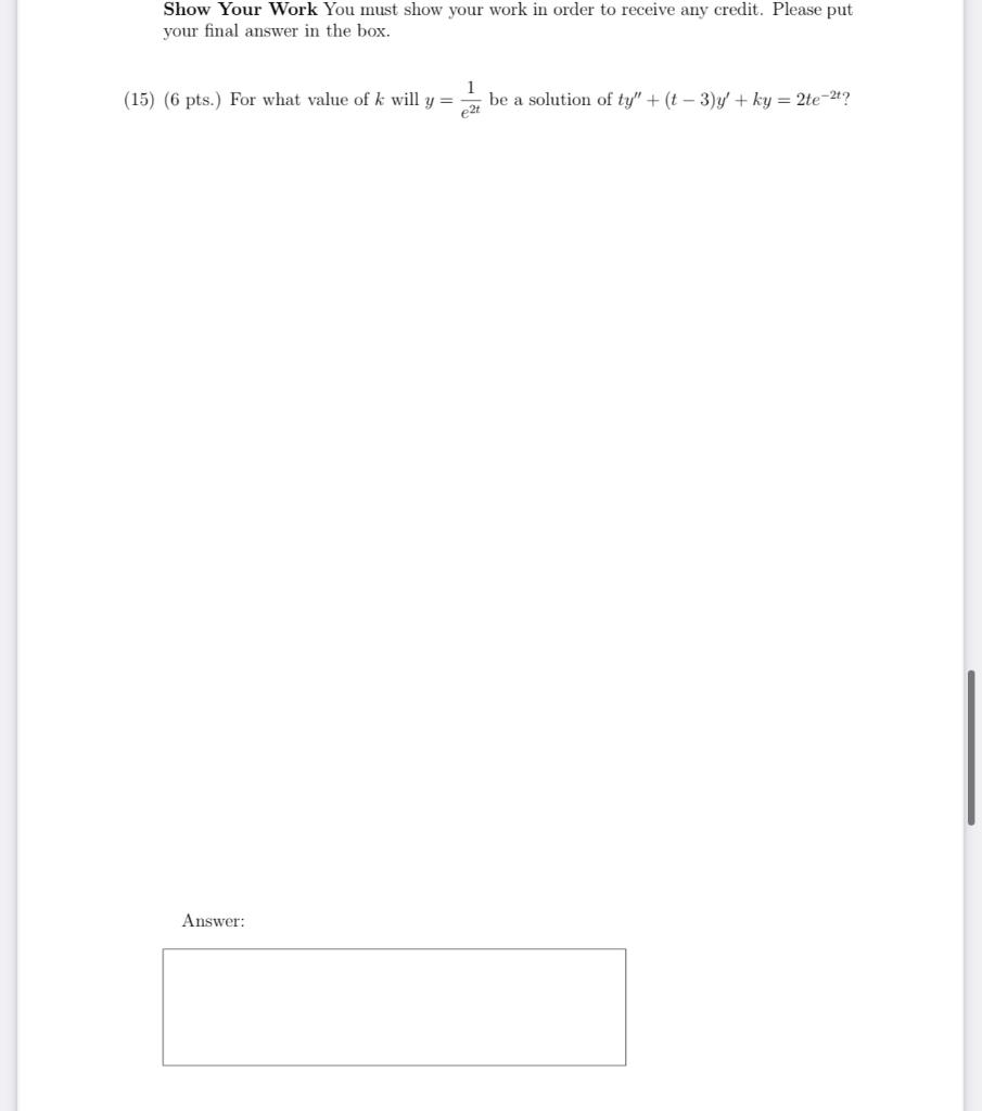 Solved Show Your Work You must show your work in order to | Chegg.com