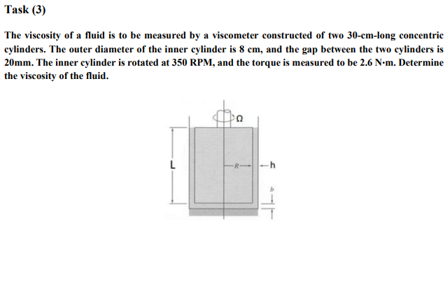 Solved Task (3) The viscosity of a fluid is to be measured | Chegg.com
