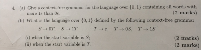 Solved (a) Give a context-free grammar for the language over | Chegg.com