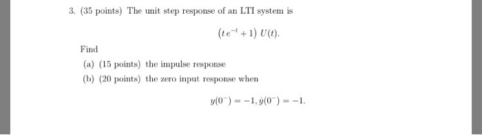 Solved The unit step response of an LTI system is (te^-t + | Chegg.com