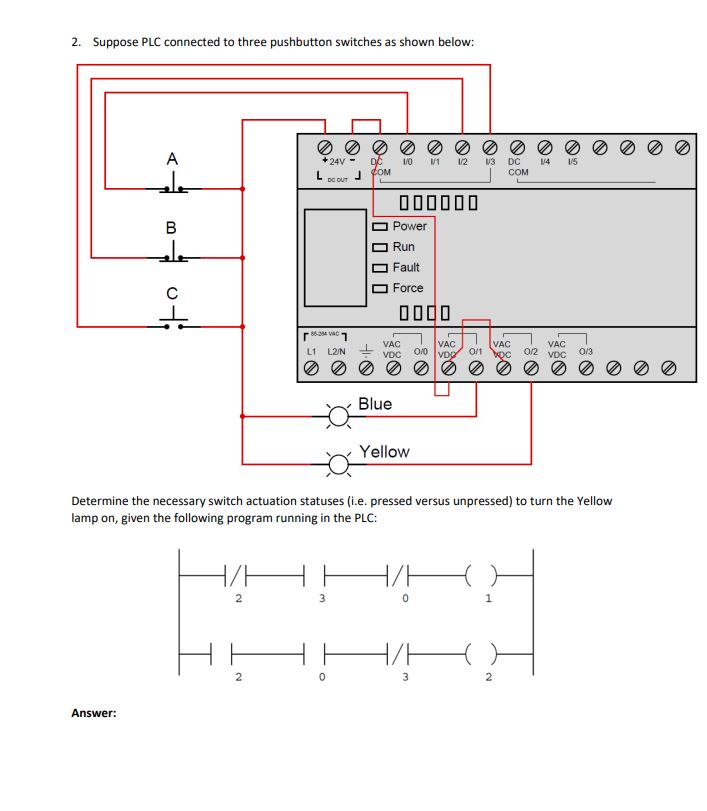 Solved 2. Suppose Plc Connected To Three Pushbutton Switches 