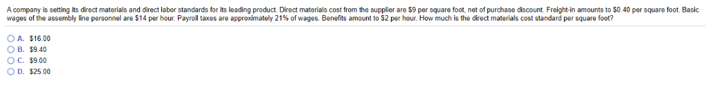Solved A company is setting its direct materials and direct 