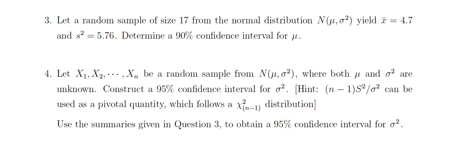 Solved 3 Let A Random Sample Of Size 17 From The Normal Chegg Com