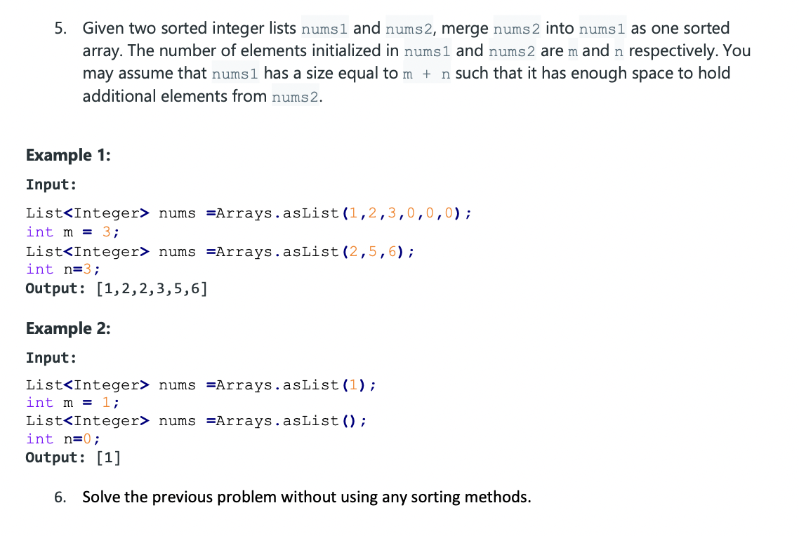 solved-5-given-two-sorted-integer-lists-nums1-and-nums2-chegg