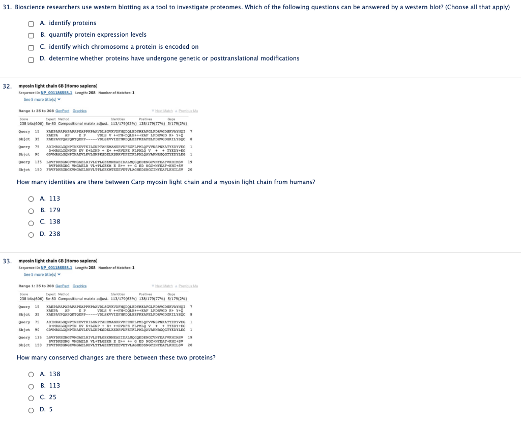 Solved 31 Bioscience Researchers Use Western Blotting As Chegg Com