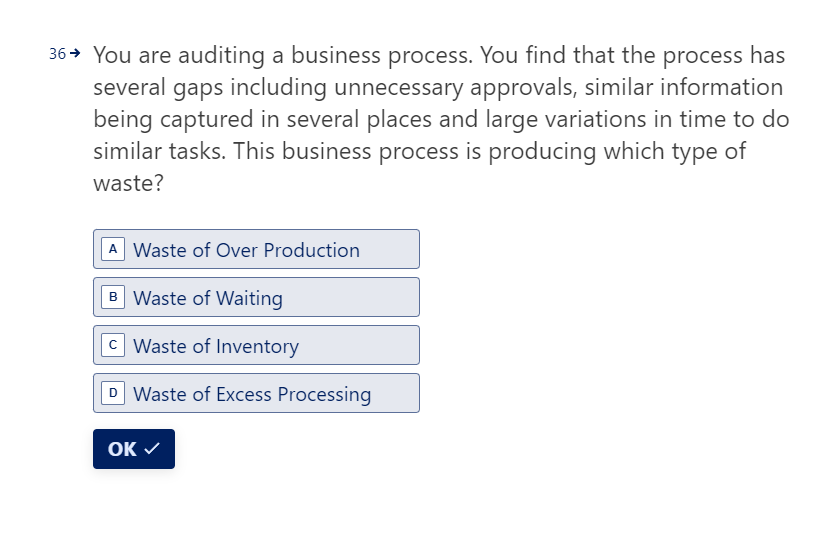 Solved 36→ ﻿You Are Auditing A Business Process. You Find | Chegg.com