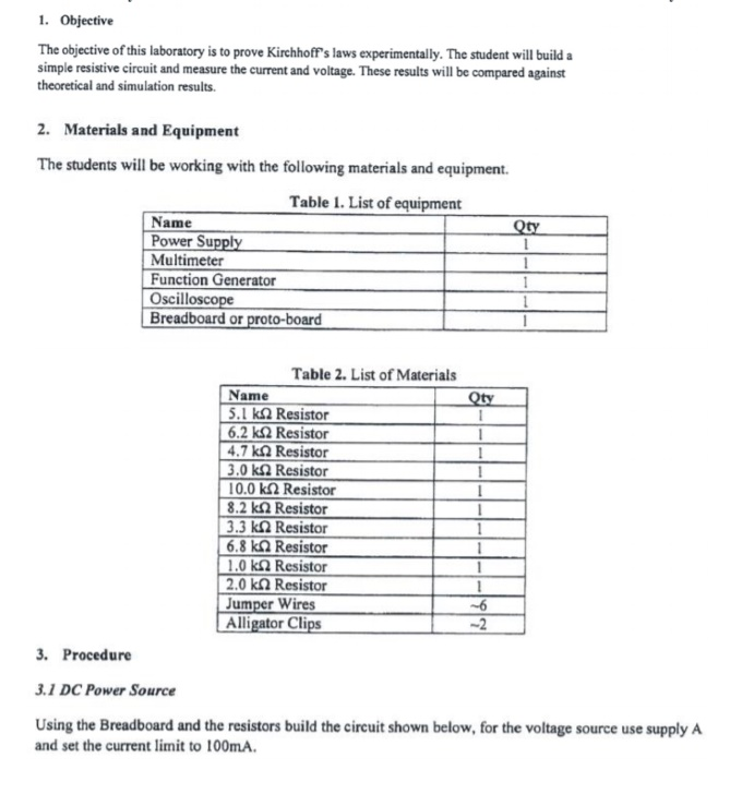 Solved 1. Objective The objective of this laboratory is to | Chegg.com