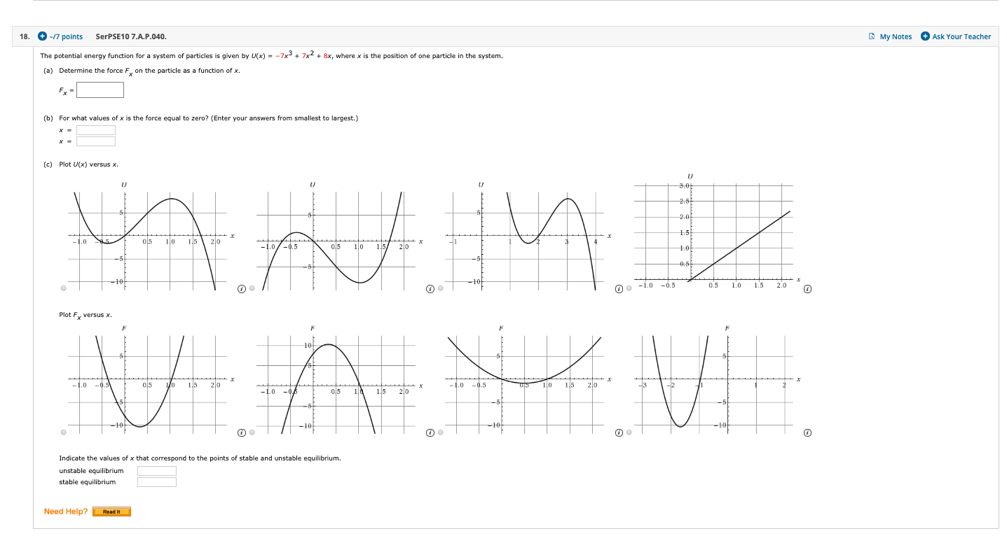 Solved The potential energy function for a system of | Chegg.com