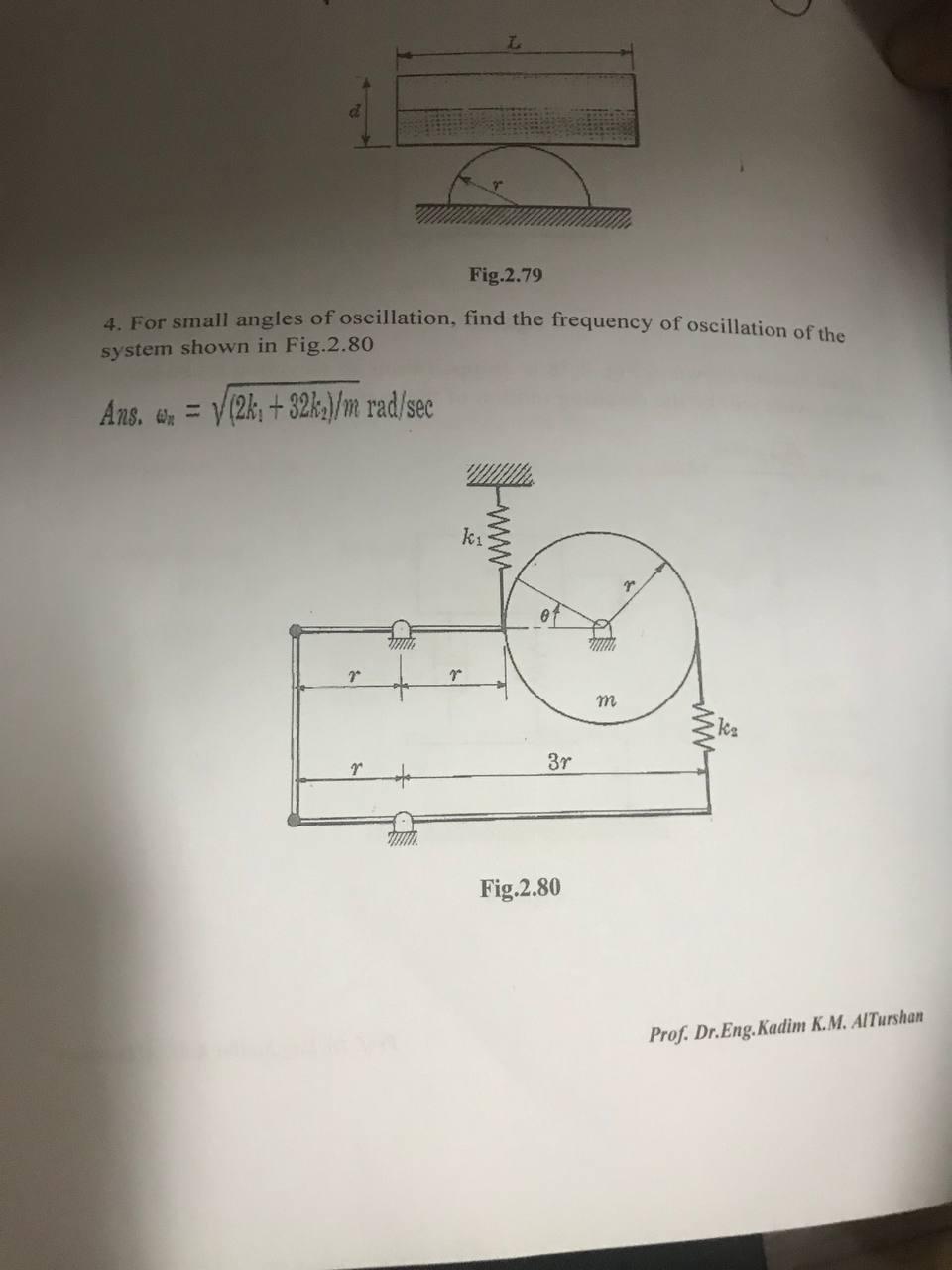 Solved Fig.2.79 4. For small angles of oscillation, find the | Chegg.com