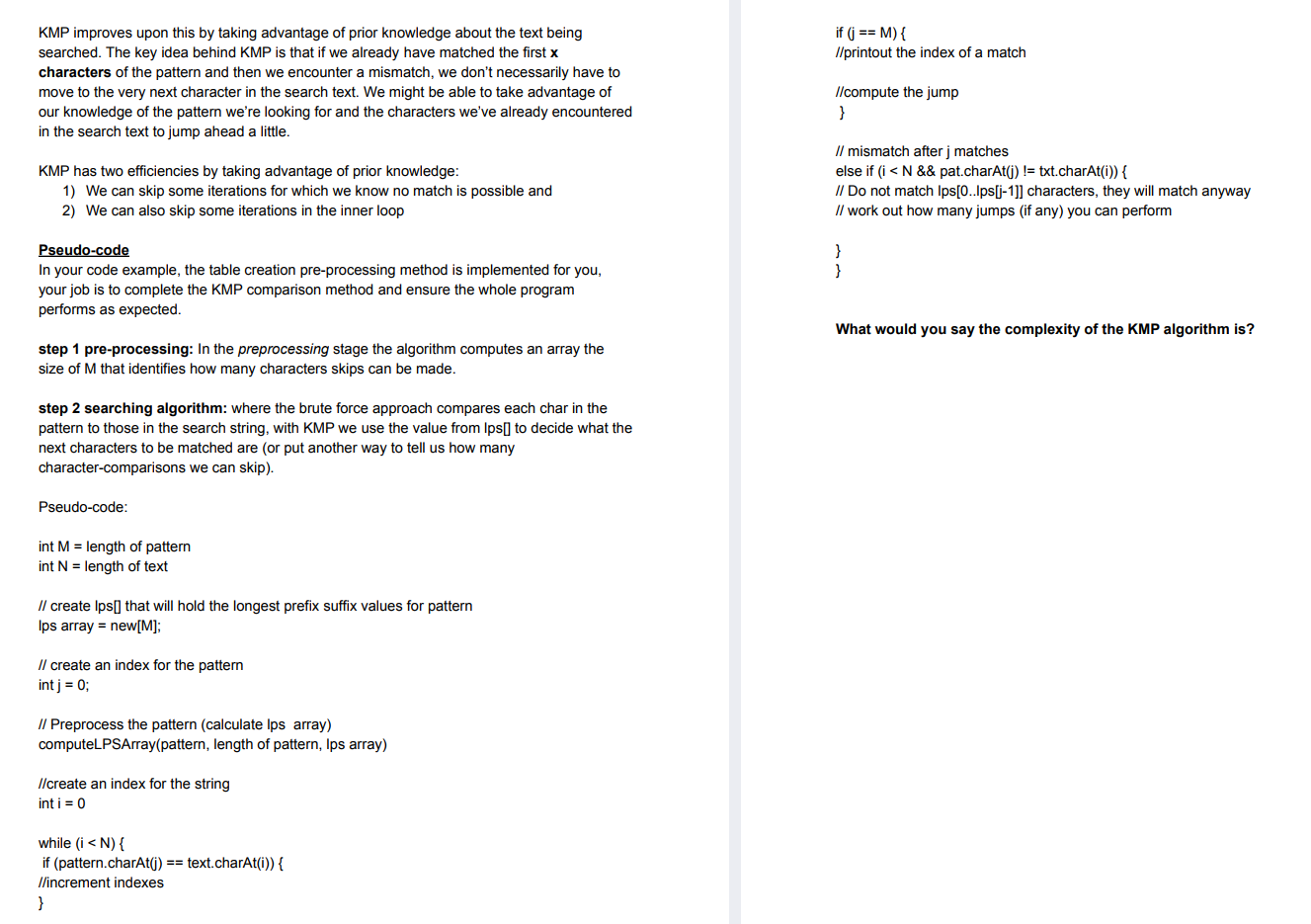 Solved Step 2 Knuth-Morris-Pratt Algorithm As we saw in our | Chegg.com