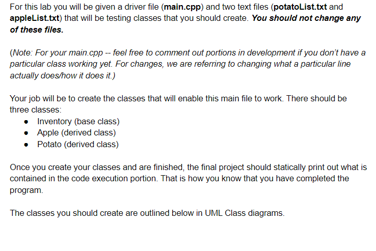 Solved C++::::For this lab you will be given a driver file | Chegg.com