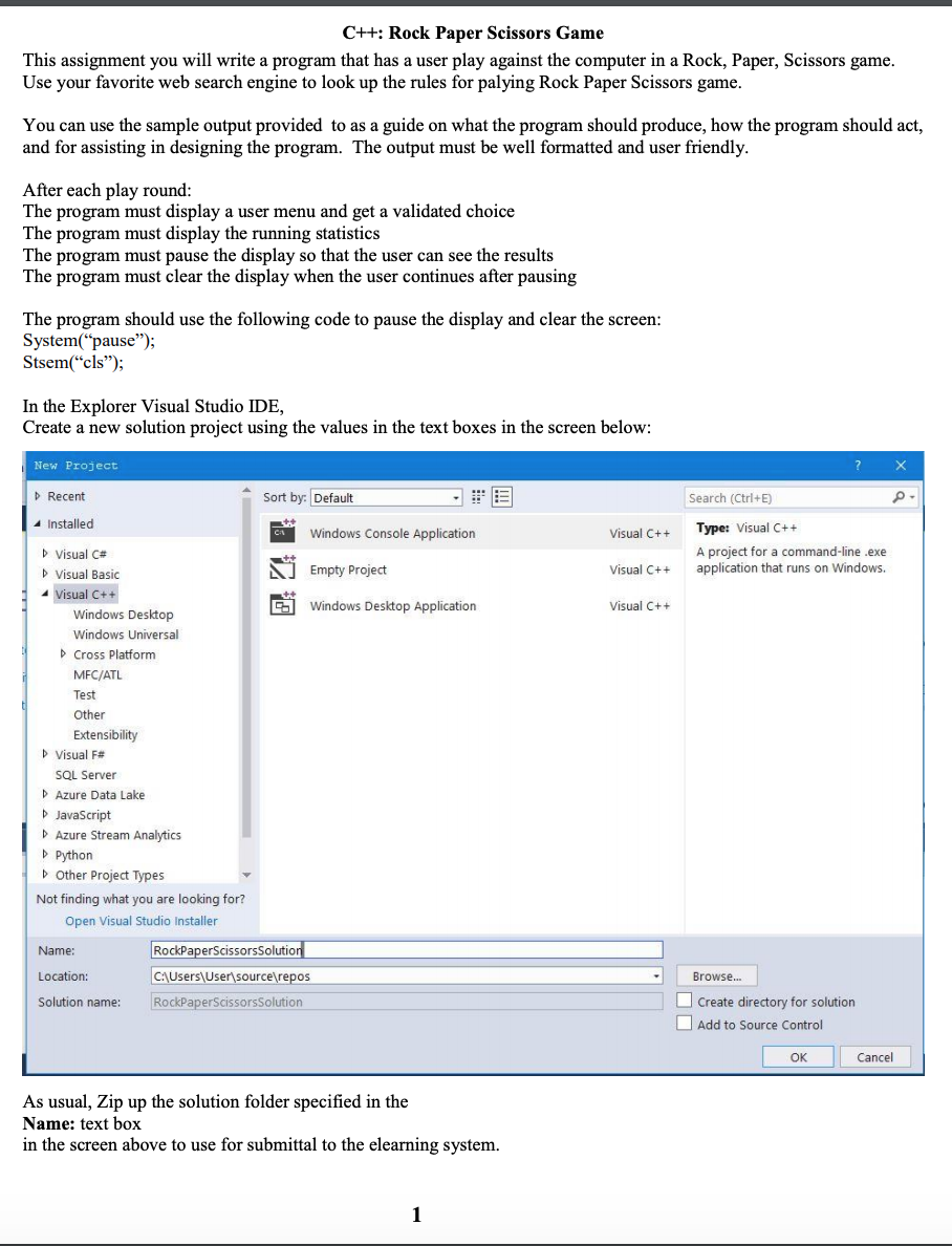 Solved C++: Rock Paper Scissors Game This assignment you 