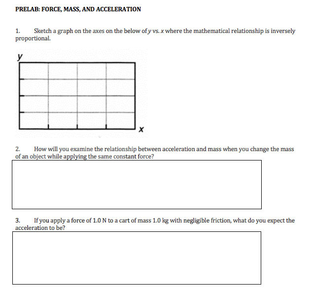 Solved PRELAB: FORCE, MASS, AND ACCELERATION 1. Sketch a | Chegg.com